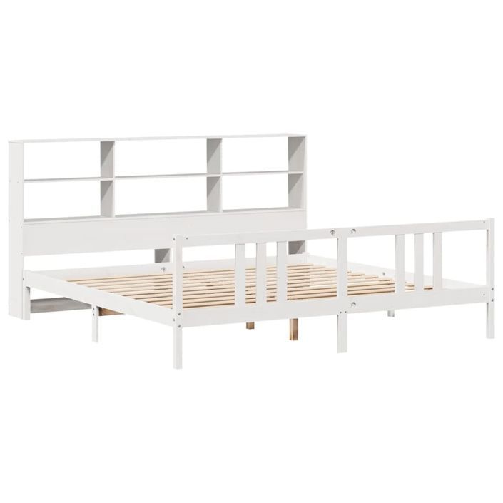 Lit bibliothèque sans matelas blanc 200x200 cm bois pin massif - Photo n°3