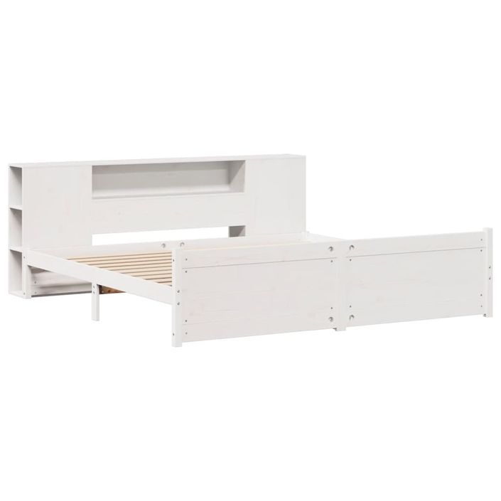 Lit bibliothèque sans matelas blanc 200x200 cm bois pin massif - Photo n°3