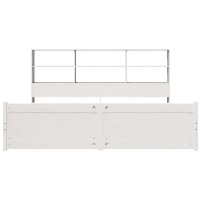 Lit bibliothèque sans matelas blanc 200x200 cm bois pin massif - Photo n°4