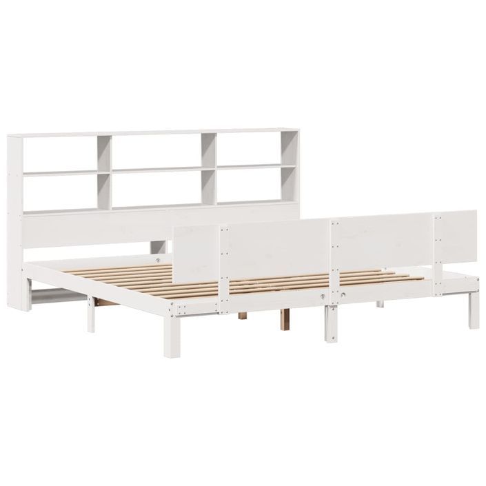 Lit bibliothèque sans matelas blanc 200x200 cm bois pin massif - Photo n°3