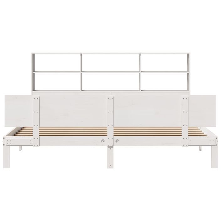 Lit bibliothèque sans matelas blanc 200x200 cm bois pin massif - Photo n°4