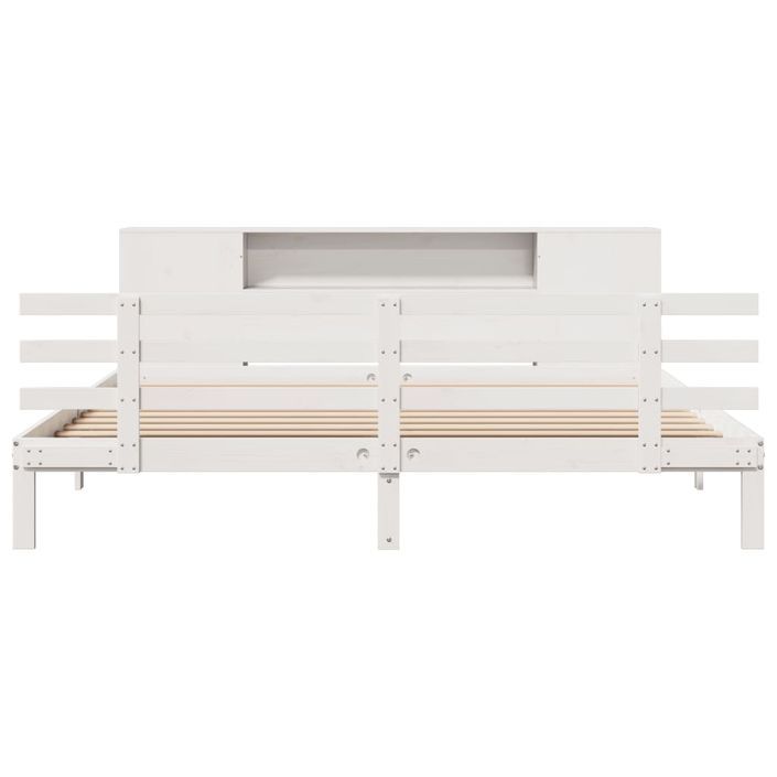 Lit bibliothèque sans matelas blanc 200x200 cm bois pin massif - Photo n°4