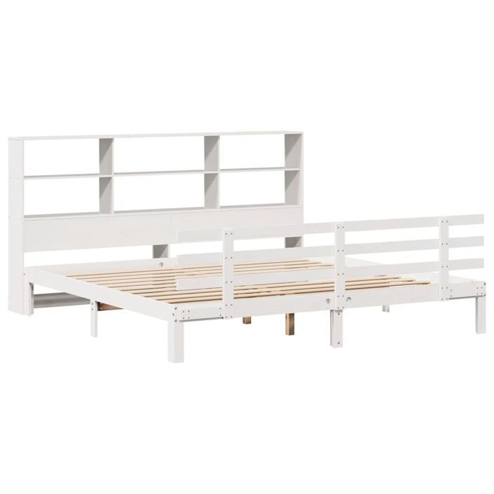 Lit bibliothèque sans matelas blanc 200x200 cm bois pin massif - Photo n°3