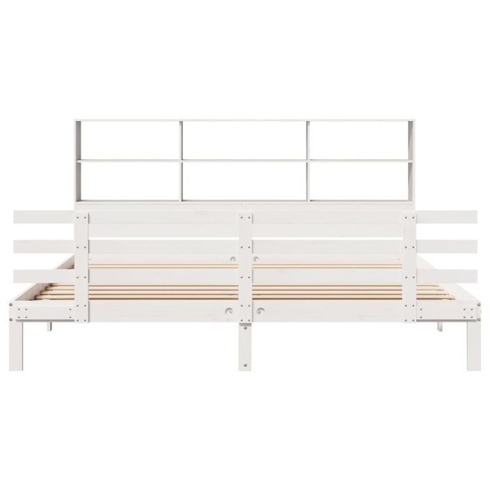 Lit bibliothèque sans matelas blanc 200x200 cm bois pin massif - Photo n°4