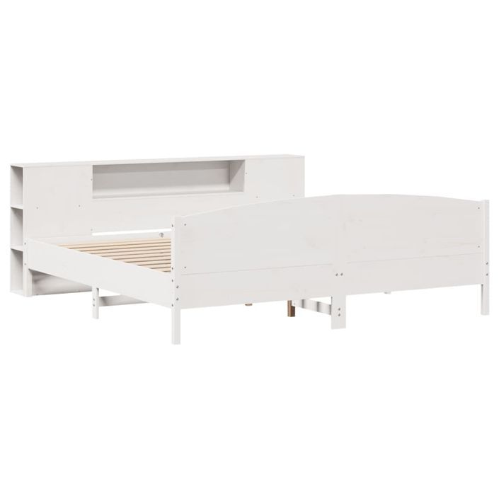 Lit bibliothèque sans matelas blanc 200x200 cm bois pin massif - Photo n°3