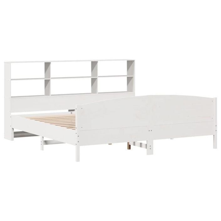 Lit bibliothèque sans matelas blanc 200x200 cm bois pin massif - Photo n°3