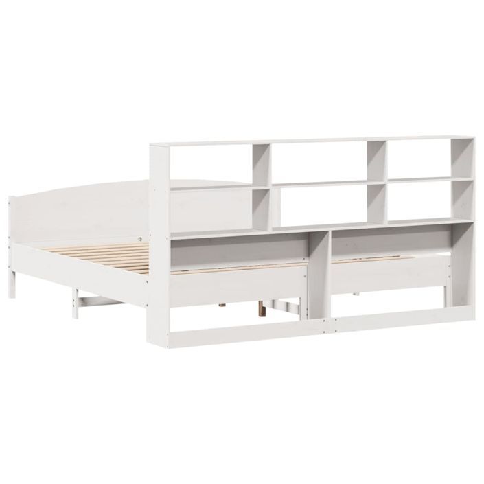 Lit bibliothèque sans matelas blanc 200x200 cm bois pin massif - Photo n°6