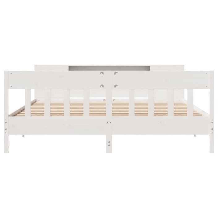 Lit bibliothèque sans matelas blanc 200x200 cm bois pin massif - Photo n°4