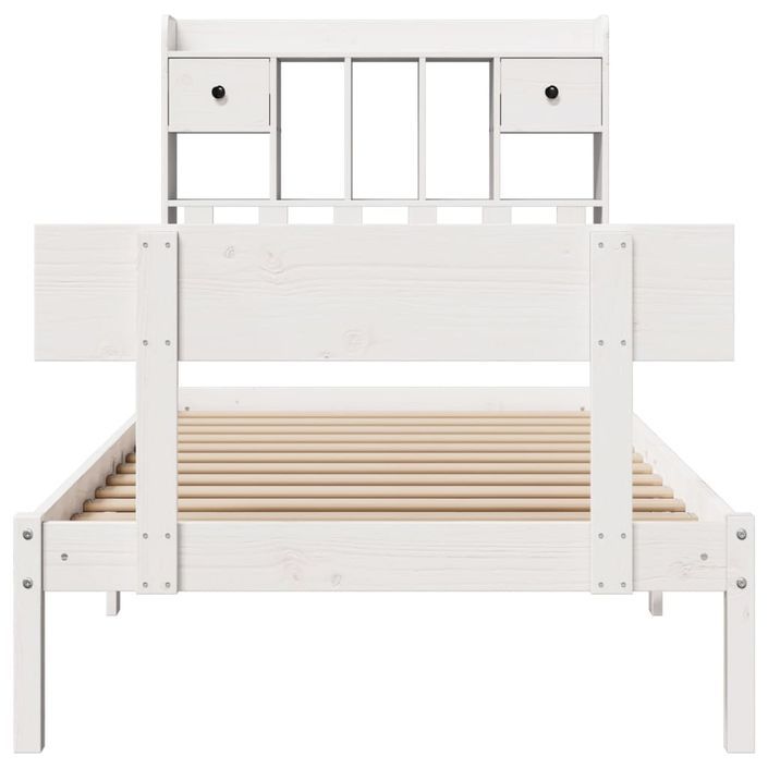 Lit bibliothèque sans matelas blanc 75x190cm bois de pin massif - Photo n°4