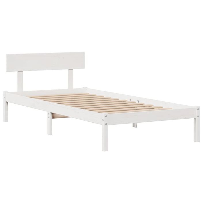 Lit bibliothèque sans matelas blanc 75x190cm bois de pin massif - Photo n°5