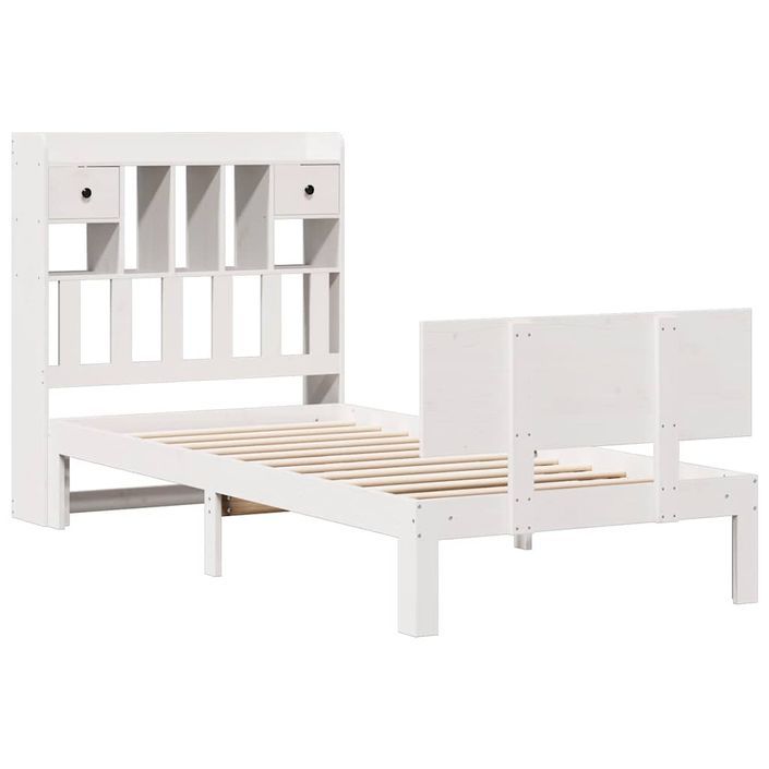 Lit bibliothèque sans matelas blanc 75x190cm bois de pin massif - Photo n°3