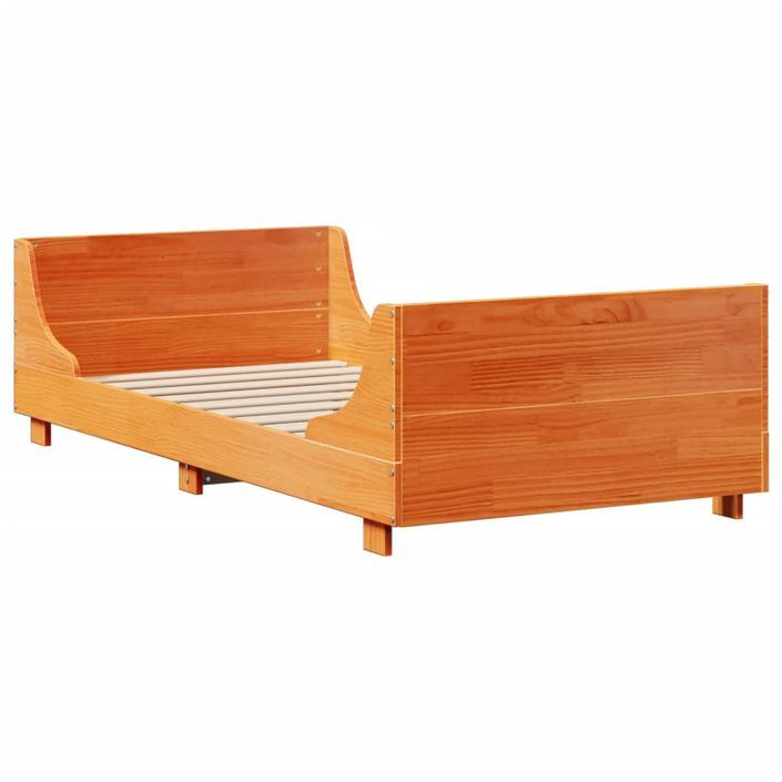 Lit bibliothèque sans matelas cire marron 100x200cm bois massif - Photo n°5