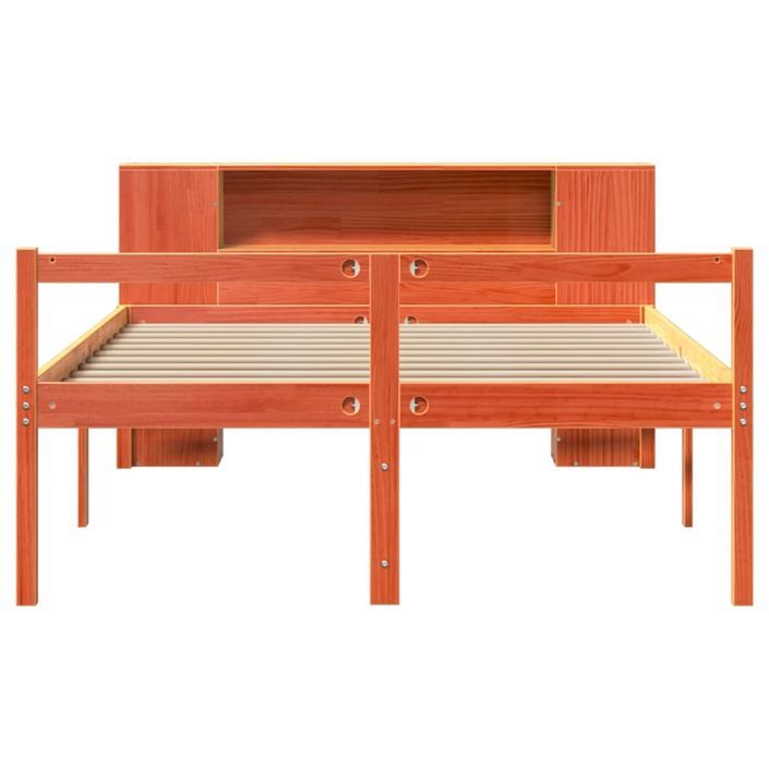 Lit bibliothèque sans matelas cire marron 120x190cm bois massif - Photo n°4