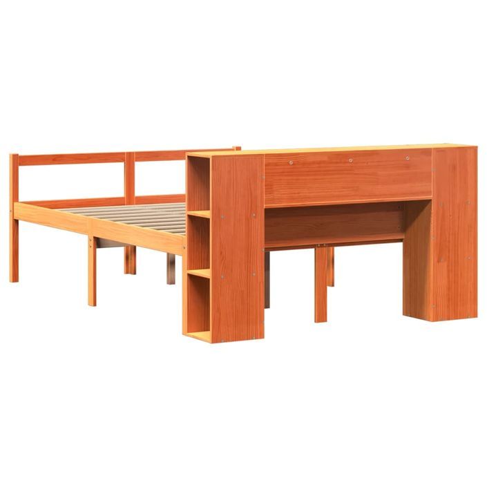 Lit bibliothèque sans matelas cire marron 120x190cm bois massif - Photo n°6