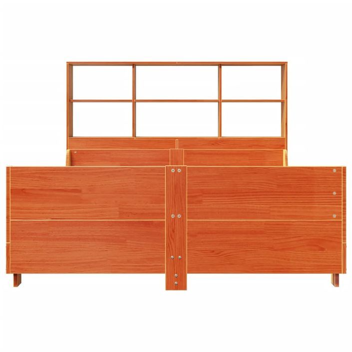 Lit bibliothèque sans matelas cire marron 120x190cm bois massif - Photo n°4