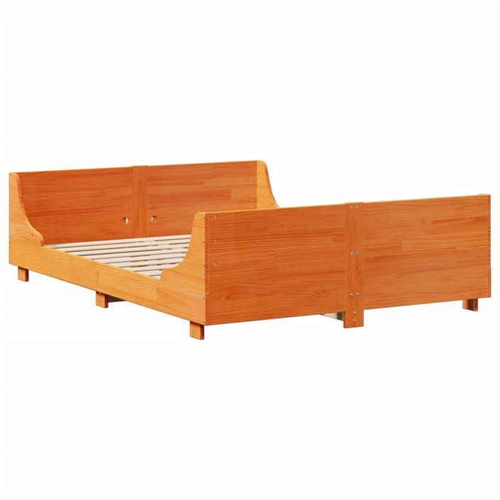 Lit bibliothèque sans matelas cire marron 120x190cm bois massif - Photo n°5