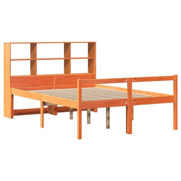 Lit bibliothèque sans matelas cire marron 120x200cm bois massif - Photo n°3