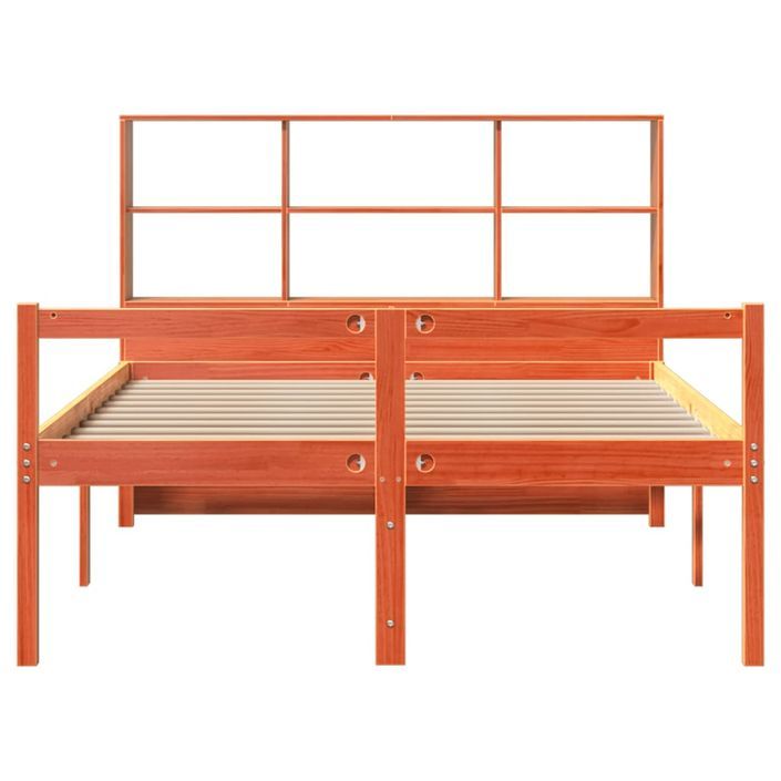 Lit bibliothèque sans matelas cire marron 120x200cm bois massif - Photo n°4