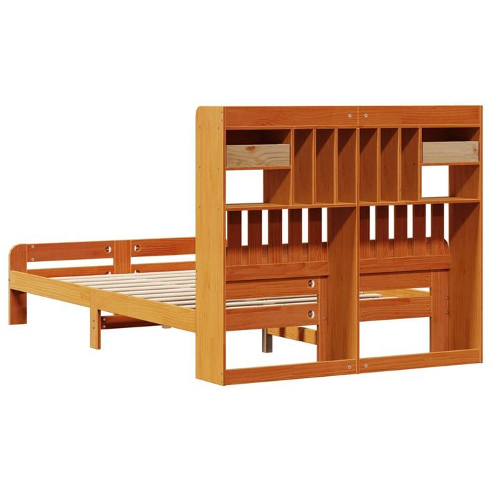 Lit bibliothèque sans matelas cire marron 135x190 cm pin massif - Photo n°6