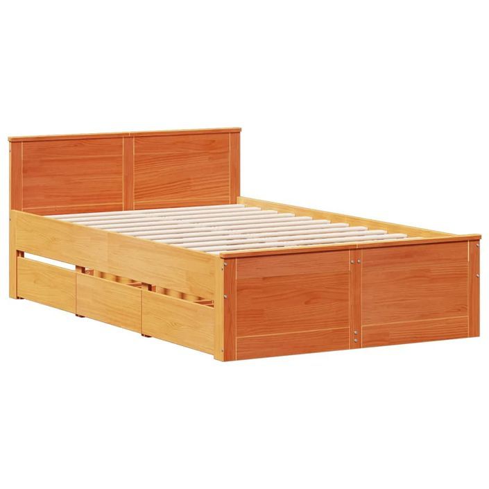 Lit bibliothèque sans matelas cire marron 135x190 cm pin massif - Photo n°8