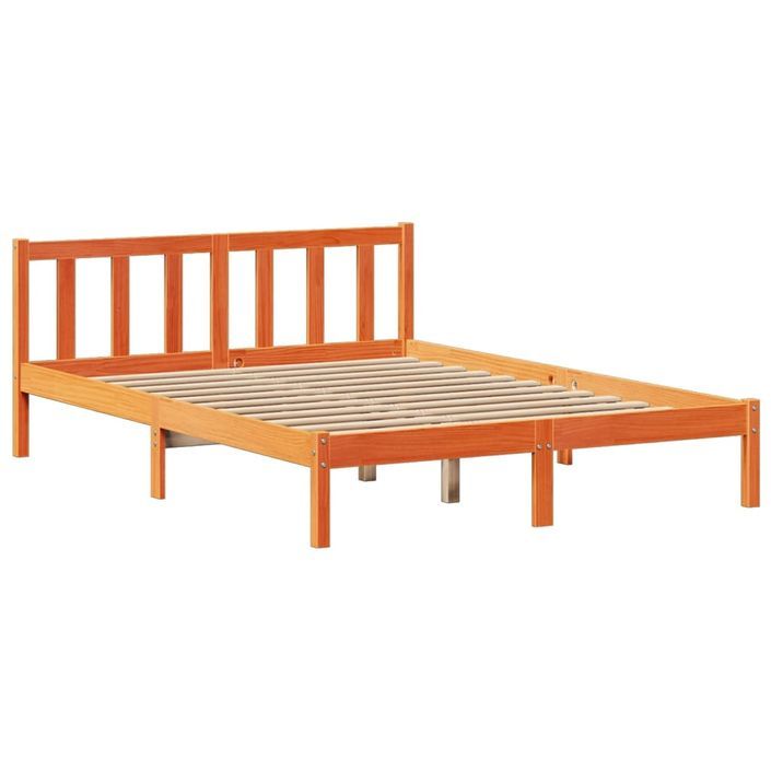 Lit bibliothèque sans matelas cire marron 135x190 cm pin massif - Photo n°5