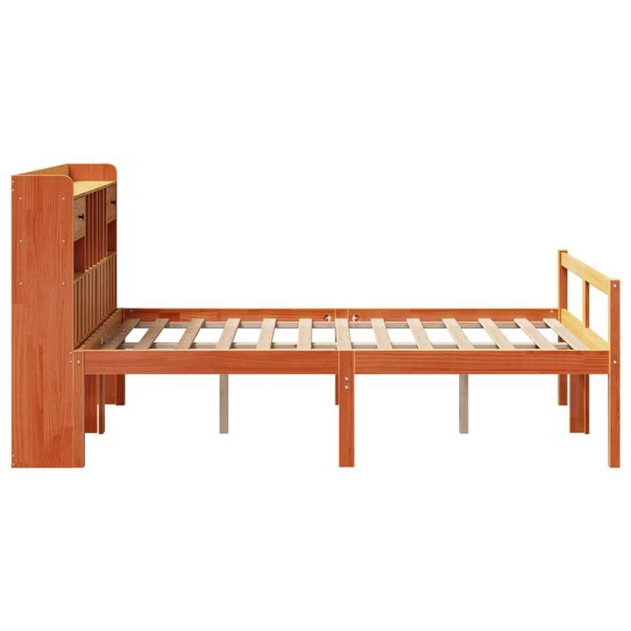 Lit bibliothèque sans matelas cire marron 135x190 cm pin massif - Photo n°5