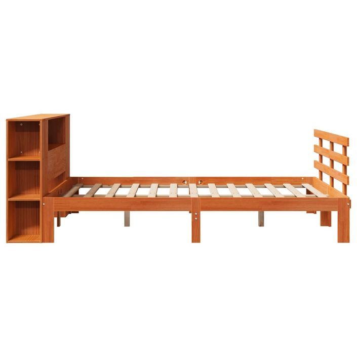 Lit bibliothèque sans matelas cire marron 135x190 cm pin massif - Photo n°5