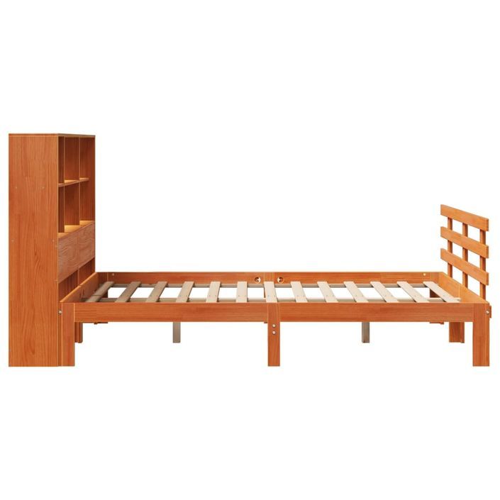 Lit bibliothèque sans matelas cire marron 135x190 cm pin massif - Photo n°5