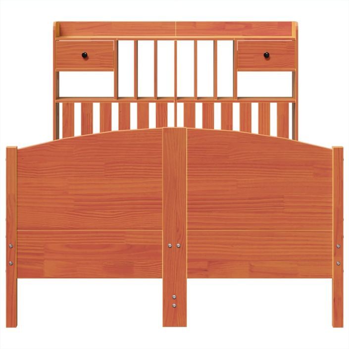 Lit bibliothèque sans matelas cire marron 135x190 cm pin massif - Photo n°4