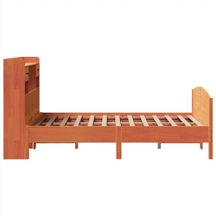 Lit bibliothèque sans matelas cire marron 135x190 cm pin massif - Photo n°5