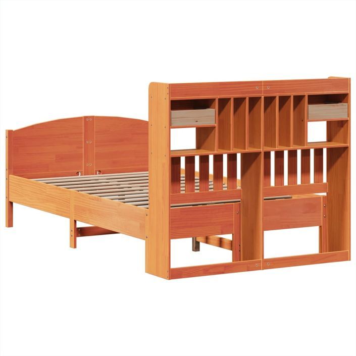 Lit bibliothèque sans matelas cire marron 135x190 cm pin massif - Photo n°6