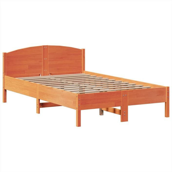 Lit bibliothèque sans matelas cire marron 135x190 cm pin massif - Photo n°8