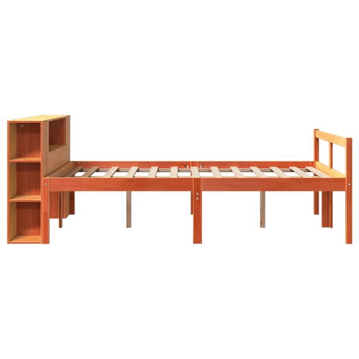 Lit bibliothèque sans matelas cire marron 135x190cm bois massif - Photo n°5