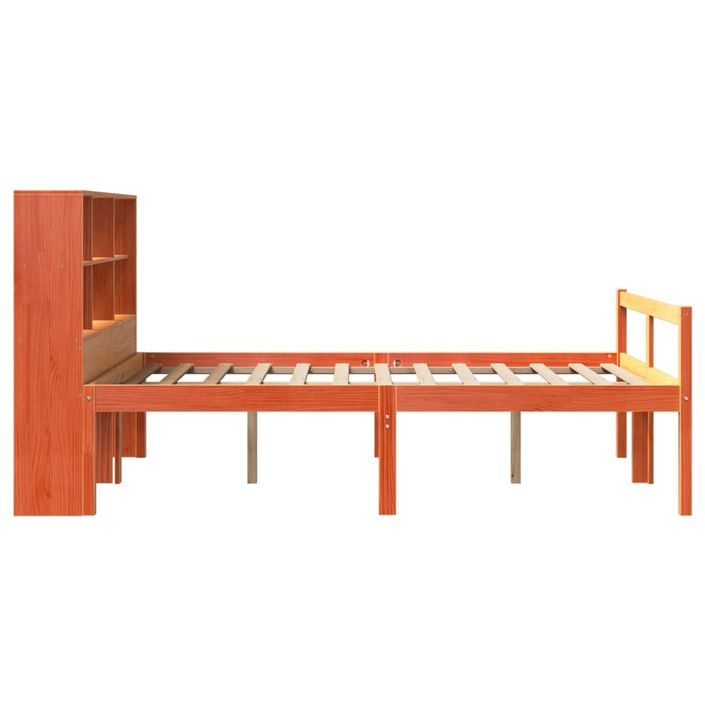 Lit bibliothèque sans matelas cire marron 135x190cm bois massif - Photo n°5