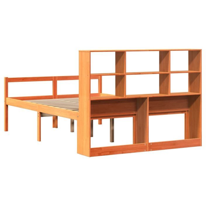 Lit bibliothèque sans matelas cire marron 135x190cm bois massif - Photo n°6