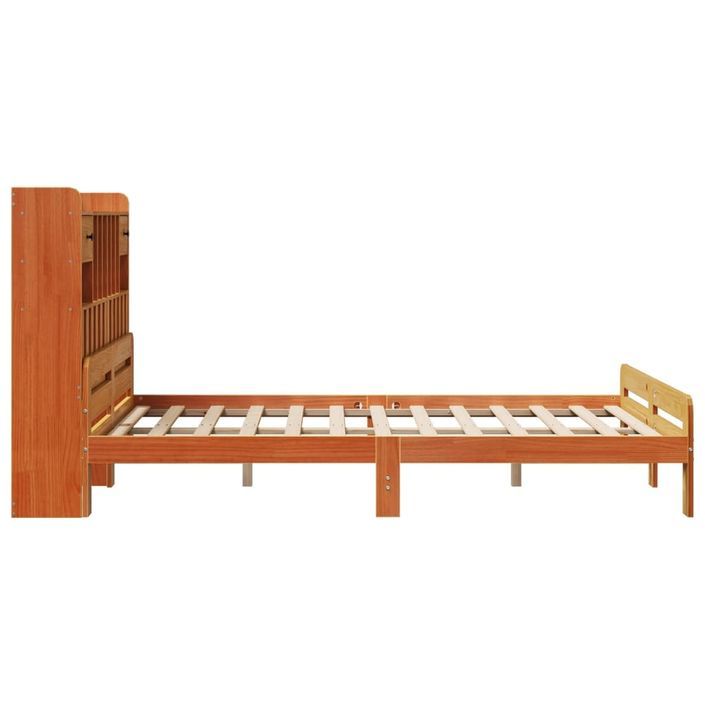 Lit bibliothèque sans matelas cire marron 140x190 cm pin massif - Photo n°5