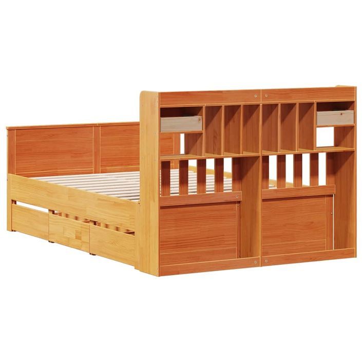 Lit bibliothèque sans matelas cire marron 140x190 cm pin massif - Photo n°6