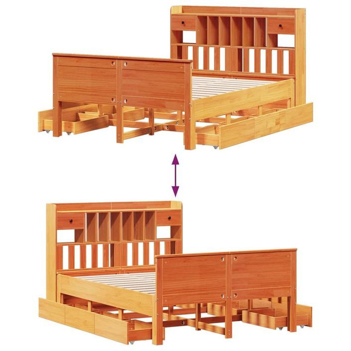 Lit bibliothèque sans matelas cire marron 140x190 cm pin massif - Photo n°12