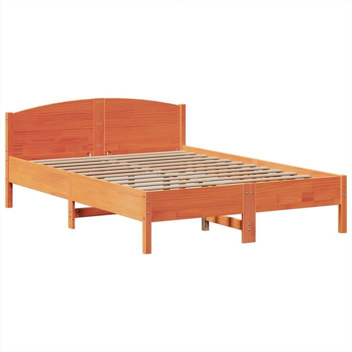 Lit bibliothèque sans matelas cire marron 140x190 cm pin massif - Photo n°8