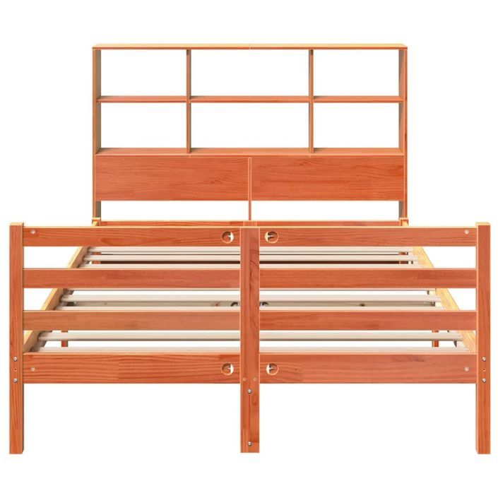 Lit bibliothèque sans matelas cire marron 140x190cm bois massif - Photo n°4