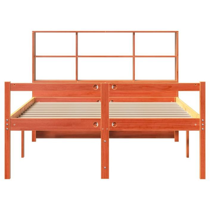 Lit bibliothèque sans matelas cire marron 140x190cm bois massif - Photo n°4