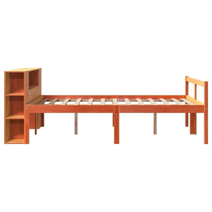 Lit bibliothèque sans matelas cire marron 140x200cm bois massif - Photo n°5