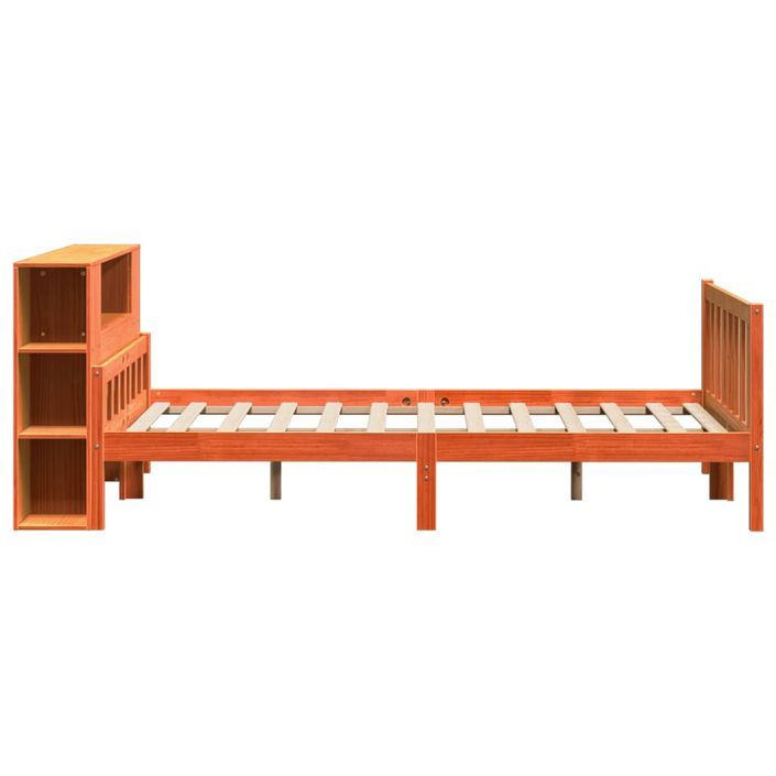 Lit bibliothèque sans matelas cire marron 150x200cm bois massif - Photo n°5