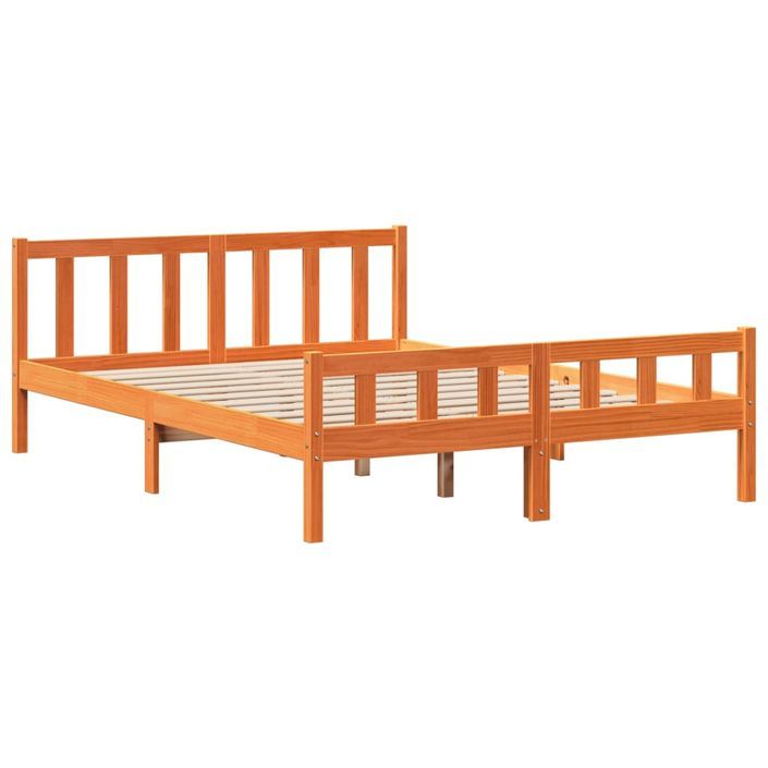 Lit bibliothèque sans matelas cire marron 150x200cm bois massif - Photo n°8