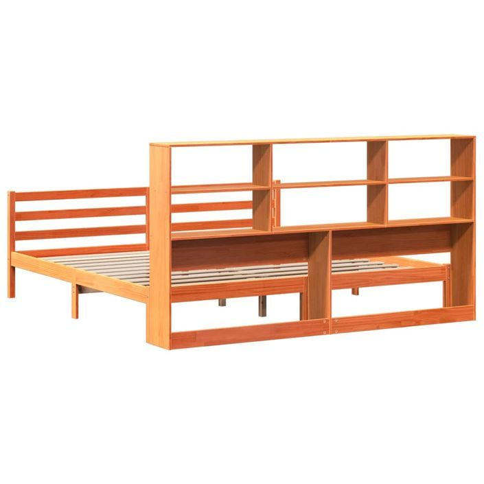 Lit bibliothèque sans matelas cire marron 180x200cm bois massif - Photo n°6