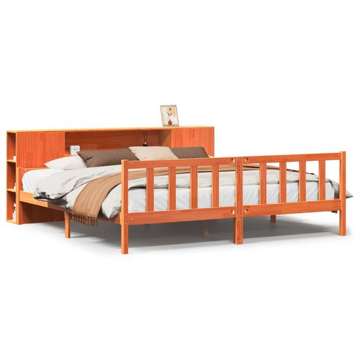 Lit bibliothèque sans matelas cire marron 180x200cm bois massif - Photo n°2