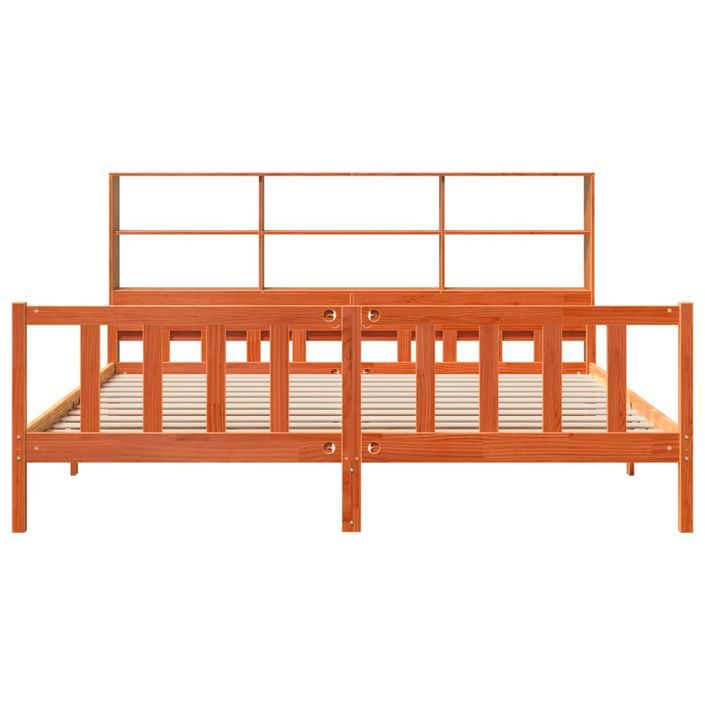 Lit bibliothèque sans matelas cire marron 180x200cm bois massif - Photo n°4