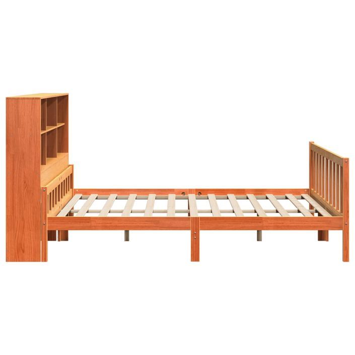 Lit bibliothèque sans matelas cire marron 180x200cm bois massif - Photo n°5