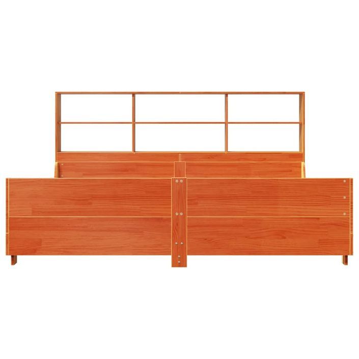 Lit bibliothèque sans matelas cire marron 180x200cm bois massif - Photo n°4