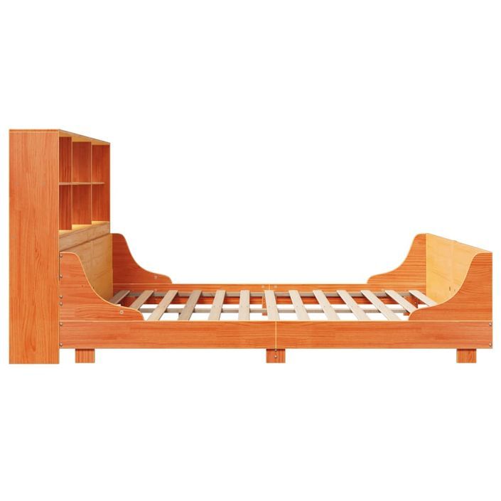 Lit bibliothèque sans matelas cire marron 180x200cm bois massif - Photo n°5